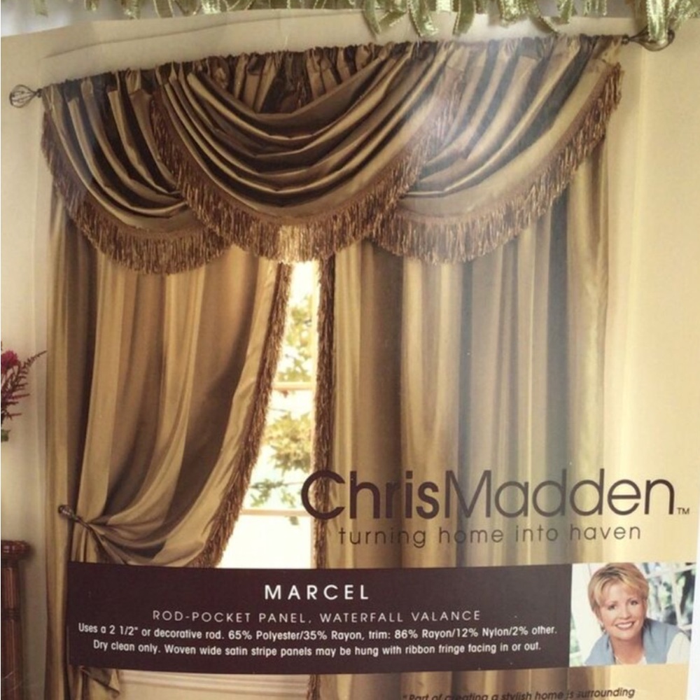 Gold Draped Waterfall Curtain Accent